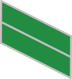 The green level master rank is two green parallelograms stacked upon each other and sloping downward to the right with a silver border.